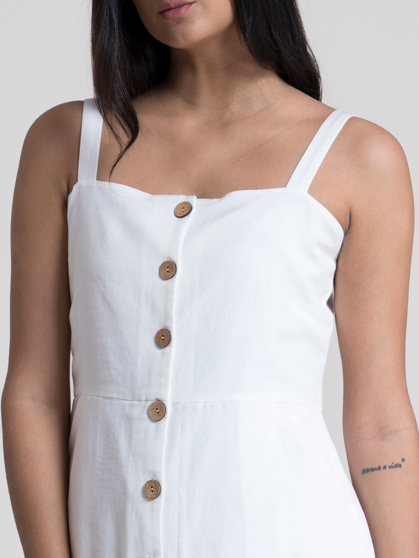 Buy White Button-Down Strap Midi Dress ...